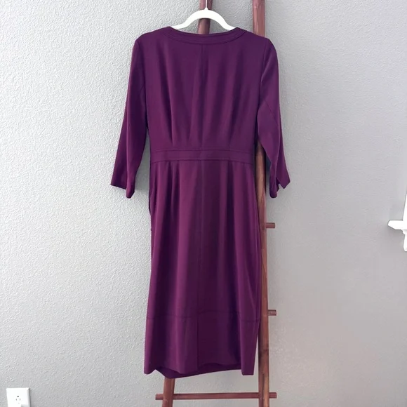 Boden Addie Dress In Merlot Tie Waist 3/4 Sleeve Burgundy Midi Size 8 8R - Picture 11 of 15